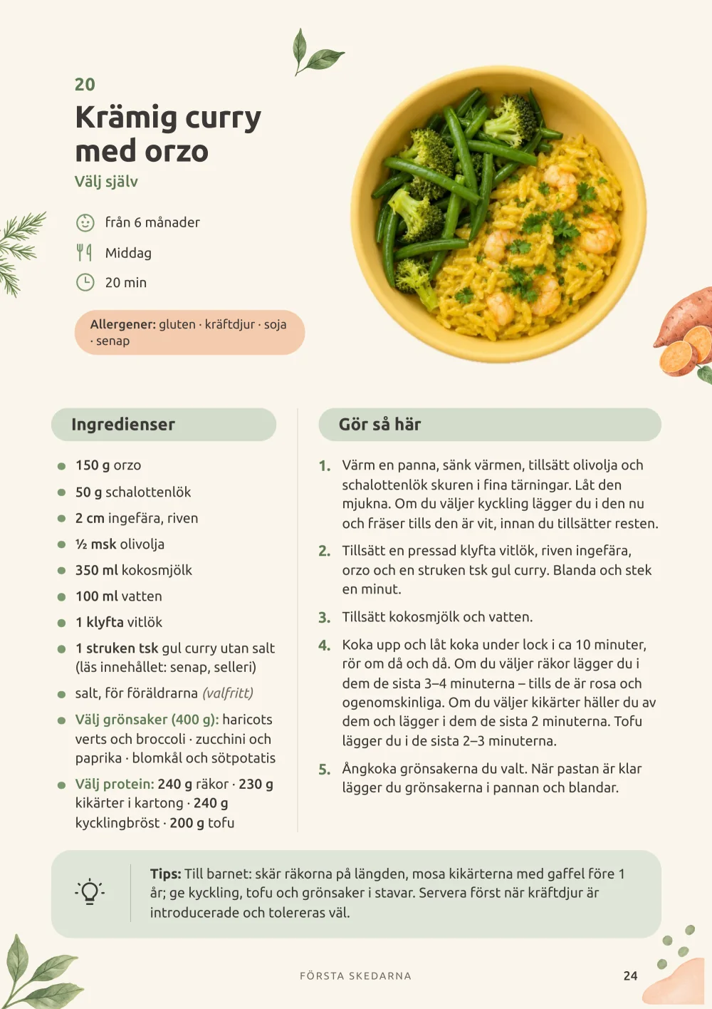 Familjemiddagar och kvällsmat: exempelsida med recept